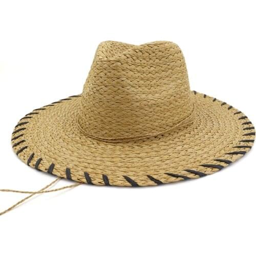 QBHAT Summer Women Men Paper Straw Sun Hats British Style Wide Brim Sun Protection Hat Outdoor Travel Sunhat Panama Beach Cap