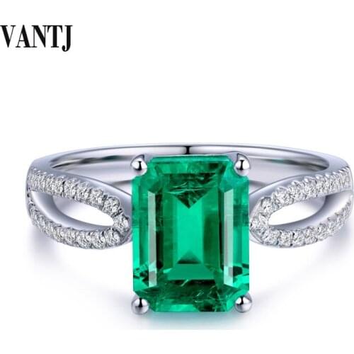 VANTJ Elegant Real 10K Gold Rings Sterling Lab Grown Emerald 2ct Created Gemstone Moissanite for Women Party Wedding Gift