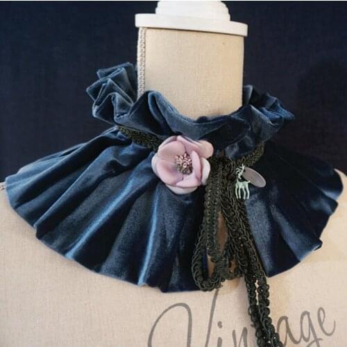 Vintage big Classical velvet pleated accessories decorative flower decorative velvet flowers tassel fawn retro fake collar