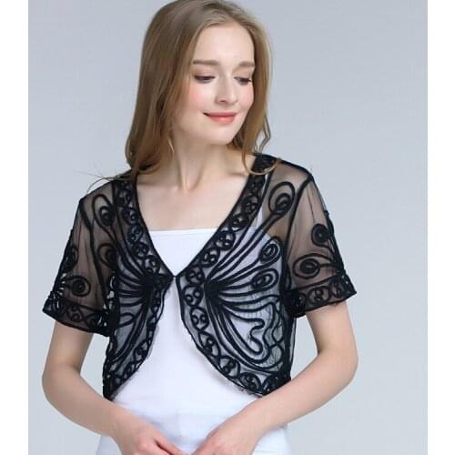 1920s Gatsby Vintage Retro Shawl Short Tops Short-sleeved Cardigan Lace Hollow Lace Shawl Short Womens Short Jacket