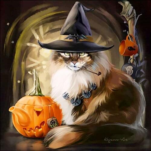 Magic Wizard Hat Cat Magic Wizard Hat Cat Round Full Drill Cartoon Animal Nouveaute DIY Mosaic Embroidery 5D Cross Stitch Gifts