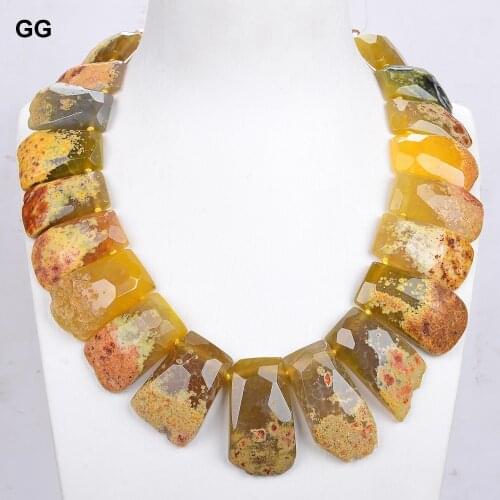 GuaiGuai Jewelry 19" 19x41mm-28x49mm Natural Top-drilled Yellow Agate Gems Stone Necklace