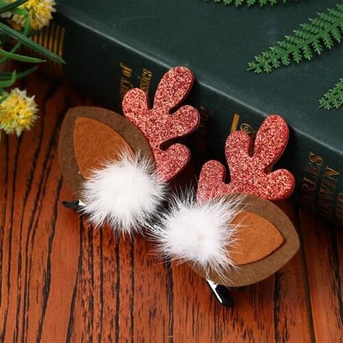 2pcs Cute Deer Ear Hairpins Christmas Barrettes Flower Hair Decorationd Beautiful Deer Antlers Hair Clips Kids Hair Accessories