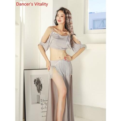 New style belly dance training suit loose Half Sleevestop + dynamic tassel hot drill skirt practice Set Women Egypt Dance Clothe
