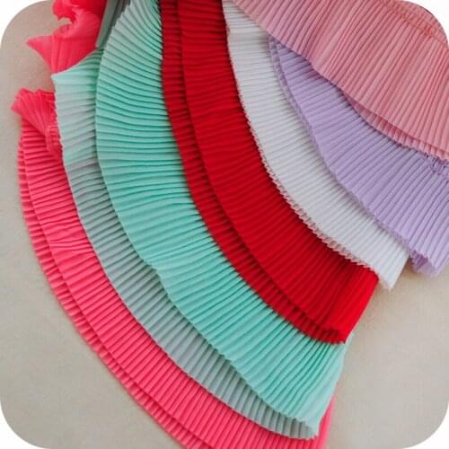 5 Yard/Lot Colorful lace trim plait pleated chiffon 6.5cm wide garment doll diy skirt hem lace fabric accessories