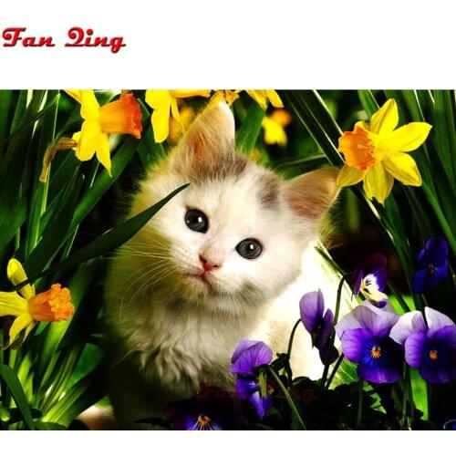 5D DIY Diamond Painting Full Square/Round Drill Animal Cat Daffodil 3D Embroidery Rhinestone Cross Stitch Gift Home Decoration