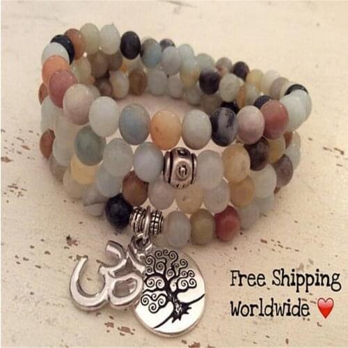 6mm Frosted Amazonite Gemstone 108 Beads Mala Bracelet Meditation fengshui Healing Handmade Wristband cuff DIY natural