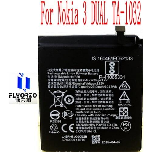 New High Quality 2630mAh HE330 battery For Nokia 3 DUAL TA-1032 Mobile Phone