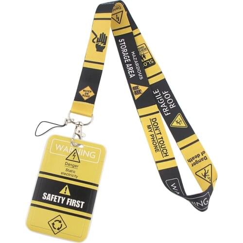 CB0192 Warning Sign Lanyard Neck Strap Badge Holder Credit Card Name ID Holder Stationery School Office Supplies