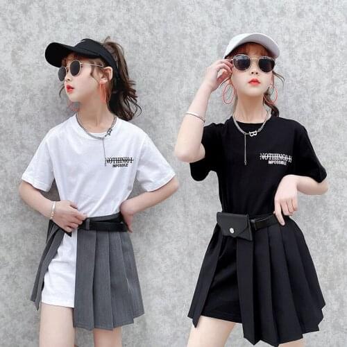 Baby Children 2021 New Summer Fashion Girls T-shirt Suit Female Big Children Korean Version of The Top and Skirt Two-piece Suit