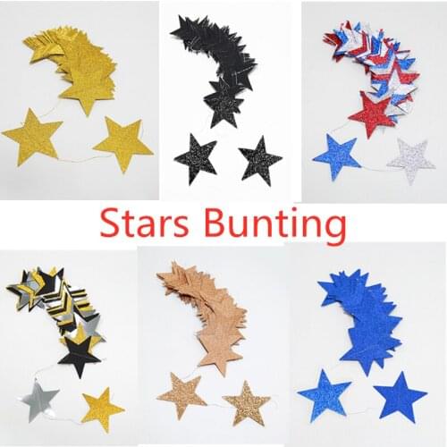4M Star Garland 7cm Paper Stars Streamer Glitter Bunting for Birthday Party Decoration Kids Room Decor Baby Shower Supplies