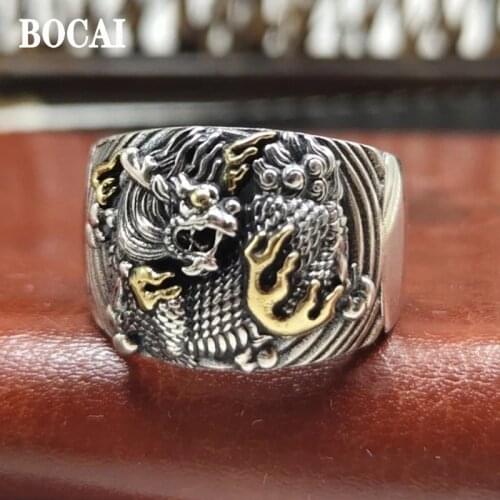 BOCAI S925 Silver Jewelry Retro Flying in the Clouds Dragon Domineering Man Ring 2021 Personalized Trend Valentines Day Gift