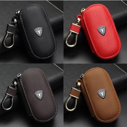 For Tesla Model 3 Model S Model Y Model X Leather Car Key Cover Case With Car Logo Zipper Anti-lost Accessories