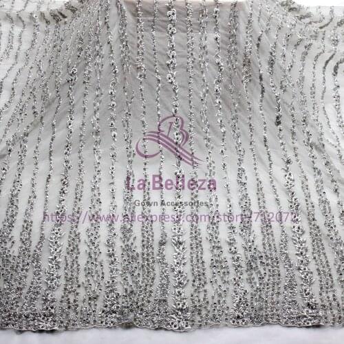 La Belleza 1 yard gray /beige/pink/ivory/pink Super heavy handmde beaded bridal fabric 130cm width wedding dress lace fabric