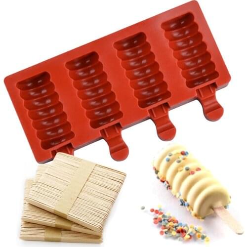 4 Grid Ice Cream Mold Reusable Multifunction Diy Silicone Popsicle Mold Sticks Chocalate Baking Moulds Outils Desserts