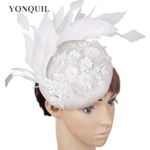 Fashion Lace Flower Wedding Fascinator Bride Hat Women Fancy Feather Party Mariage Fedora Cap Flower Headwear Ladies Chapeau Cap