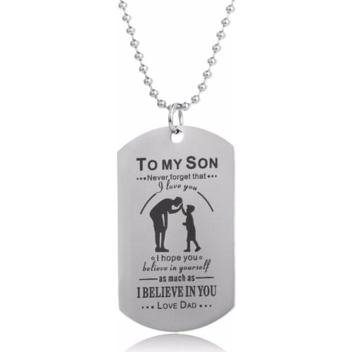 Fashion Family Necklaces Daddy Dad Love Son Never Forget That I Love You Dog Tag Pendant Stainless Steel Necklace Kids Boys Gift