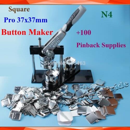 NEW Professional N4 Square 37x37mm Badge Button Maker Machine +100 Set Metal Pinback Button Supply