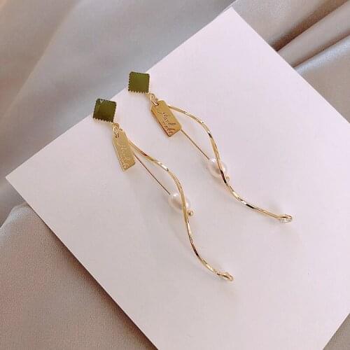 Origin Summer Stylish Rectangle Coin Long Tassel Earring Gold Color Chains Irregular Pearl Drop Dangle Earrings for Women Gifts