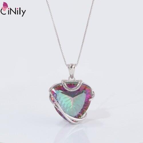 CiNily Mystic Topazs Heart Shape 925 Sterling Silver Pendants for Birthday Party Gifts Women Fine Jewelry Pendant