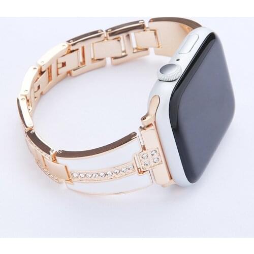Luxury Women Strap for Apple Watch Band Series 6 SE 5 4 3 Stainless Steel Bracelet for Iwatch 40mm 44mm 38/42mm Easy Adjust Belt