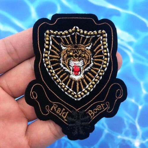 Embroidery Badge Tiger Patch Beaded Sequin Patches for Clothes DIY Sew on Patch Embroidery Flowers Applique