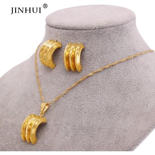 Jewelry sets 24K gold color Necklace Earrings pendants set for women Dubai African bridal wedding gifts Necklaces jewelery set