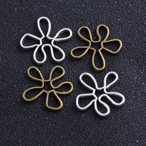10pcs 22*23mm 2020 New Product Double Color Charm Hollow Flower Plant Pendant Metal Alloy Necklace Jewelry Logo