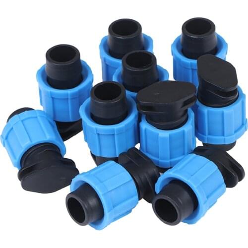 10pcs/Lot 16mm Drip Irrigation Tape End Plug Pipe Fitting Connectors w Thread Lock for Garden Watering System Greenyhouse