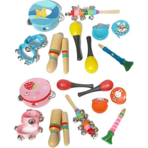 10pcs Baby Kids Music Instrument Toys Set Rainbow Combination Wooden Early Childhood Education Toy Child Ring Bell Percussion