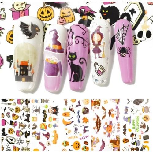 10 Pcs Halloween Christmas Series Nail Transfer Stickers Paper Starry Sky Decal Pumpkin Ghost Design DIY Decoration Manicure