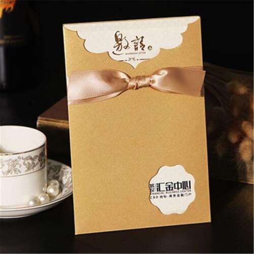 20pcs Champagne Blank & Customized Invitation Cards Bow Tie130*190mm Business/Party/Birthday Wedding Party Invitation Card