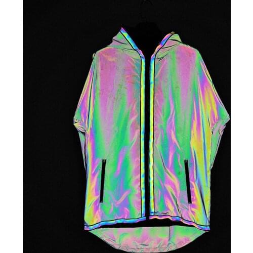 2021 Mens Colorful Mid-Length Reflective Windbreaker Teenagers Hip Hop Loose plus Size Trend Jacket