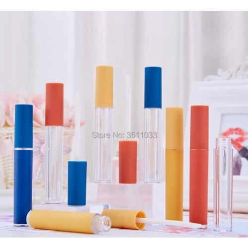24/100pcs 5ml Frosted Refillable Lip Gloss Bottle Clear Round Tube Blue Yellow Brown Empty Cosmetic Lip Glaze Lip Balm Container