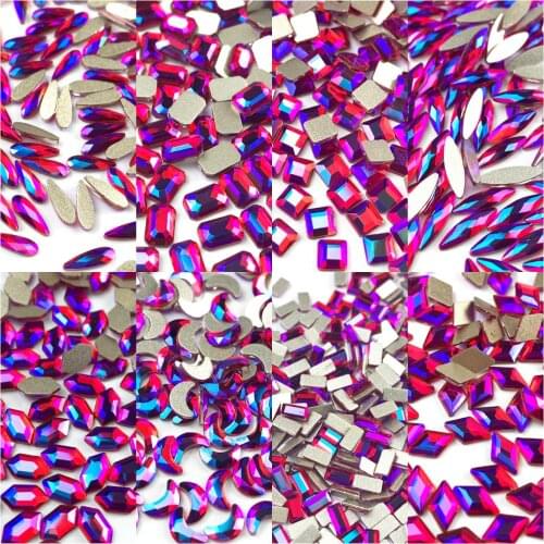 50pcs/bag Red AB Crystal Rhinestones Flatback Glass Gems Rectangle Crystals Stones Non Sewing Strass for Jewelry Making