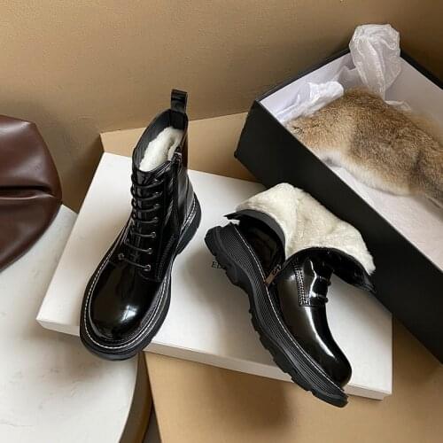 Plus Size 34-42 Genuine leather Snow Boots Women Zip Nature Wool Warm Winter Boots Female Lace Up Fashion Ankle Boots