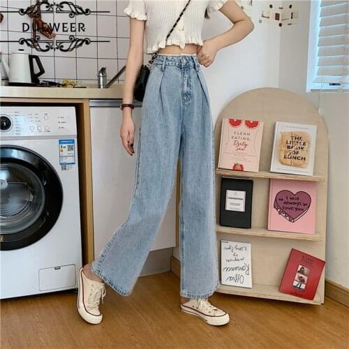 DUEWEER Jeans Women Wide Leg Trousers High Waist Vintage Lace Pleated Casual Loose BF Fashion Korean Style Pants
