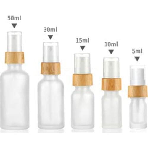 Frosted Glass Fine Mist Atomizer Empty Glass Spray Bottle Natural Bamboo Lid Pump Head Travel Perfume Liquid Cosmetic Vials