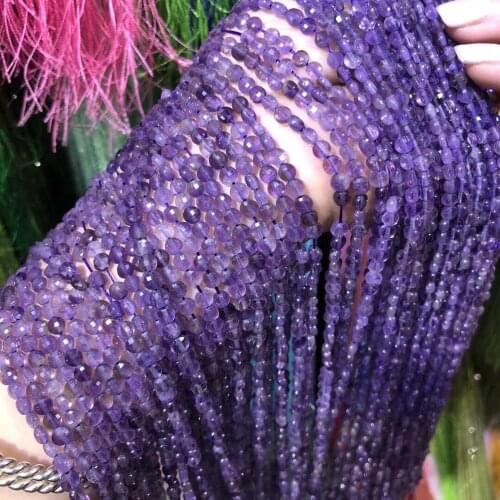 Natural Stone Section Face Amethysts Beads 4mm Small Round Loose Stone Bead for Jewelry Making DIY Bracelet Necklace Strand 15
