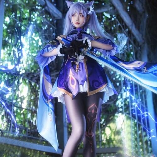 Game Genshin Impact Keqing Cosplay Costume Genshin Impact Cosplay KEQING Costume Dress Uniforms Women Halloween Full Set