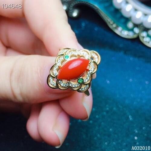 KJJEAXCMY fine jewelry 925 sterling silver inlaid natural red coral new ring trendy girls ring support test
