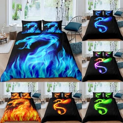 Dekbedovertrek 240x220 Fire Dragon Bedding Set Boys Teens 3D Sunset Duvet Cover Bedclothes 2/3pcs Home Luxury Housse De Couette