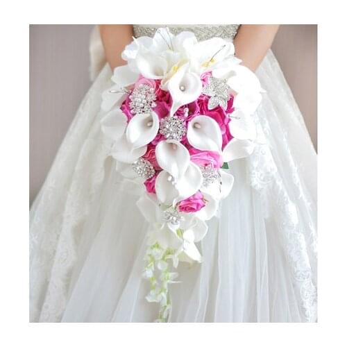 Waterfall Red Wedding Flowers Bridal Bouquets Artificial Pearls Crystal Wedding Bouquets Bouquet De Mariage Rose