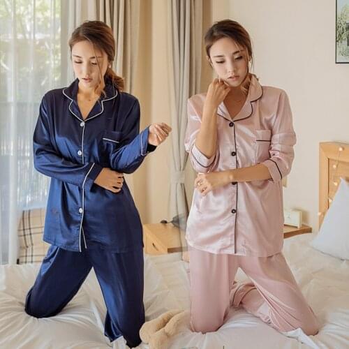 Summer Pajamas Womens Casual Lapel Loose Cardigan Long-sleeved Trousers Two-piece Womens Sexy Cute Home Service Pajama Set