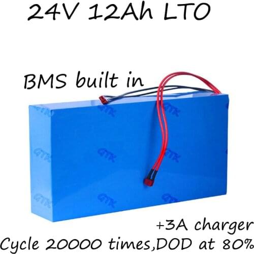 24V Lithium Titanate 12Ah LTO Battery Pack 50A BMS Inside for Scooter Ebike Lawn Mower AGV Robot Wheelchair Inverter +5A Charger