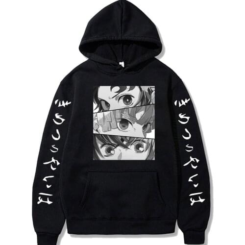 Harajuku Demon Slayer Eyes Hoodies Japanese Anime Kimetsu No Yaiba Printing Mens Hoodie Sweatshirt Daily Casual Streetwears