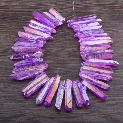 Natural Plating Purple AB Titanium Quartz Stick Beads Rough Quartz druzy point Raw Crystals Briolettes Craft ewelry Making Crown