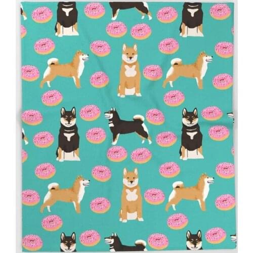 Dog Shiba Inu Cartoon Throw Blanket Cute Kids Design Shiba Inu donuts food Blankets for Beds Christmas Decorations for Home