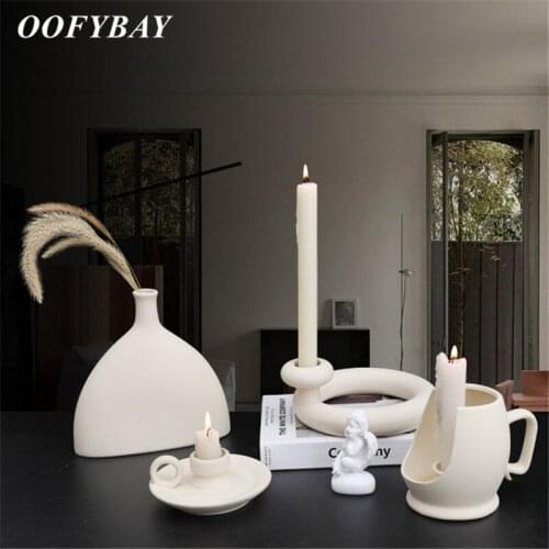 OOFYBAY Decorative White Candlesticks