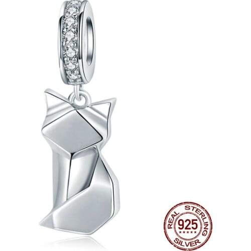 Genuine Little Fox Necklace Pendant fit 3MM Charm Bracelet 925 Sterling Silver Charms Woman Silver Jewelry Making